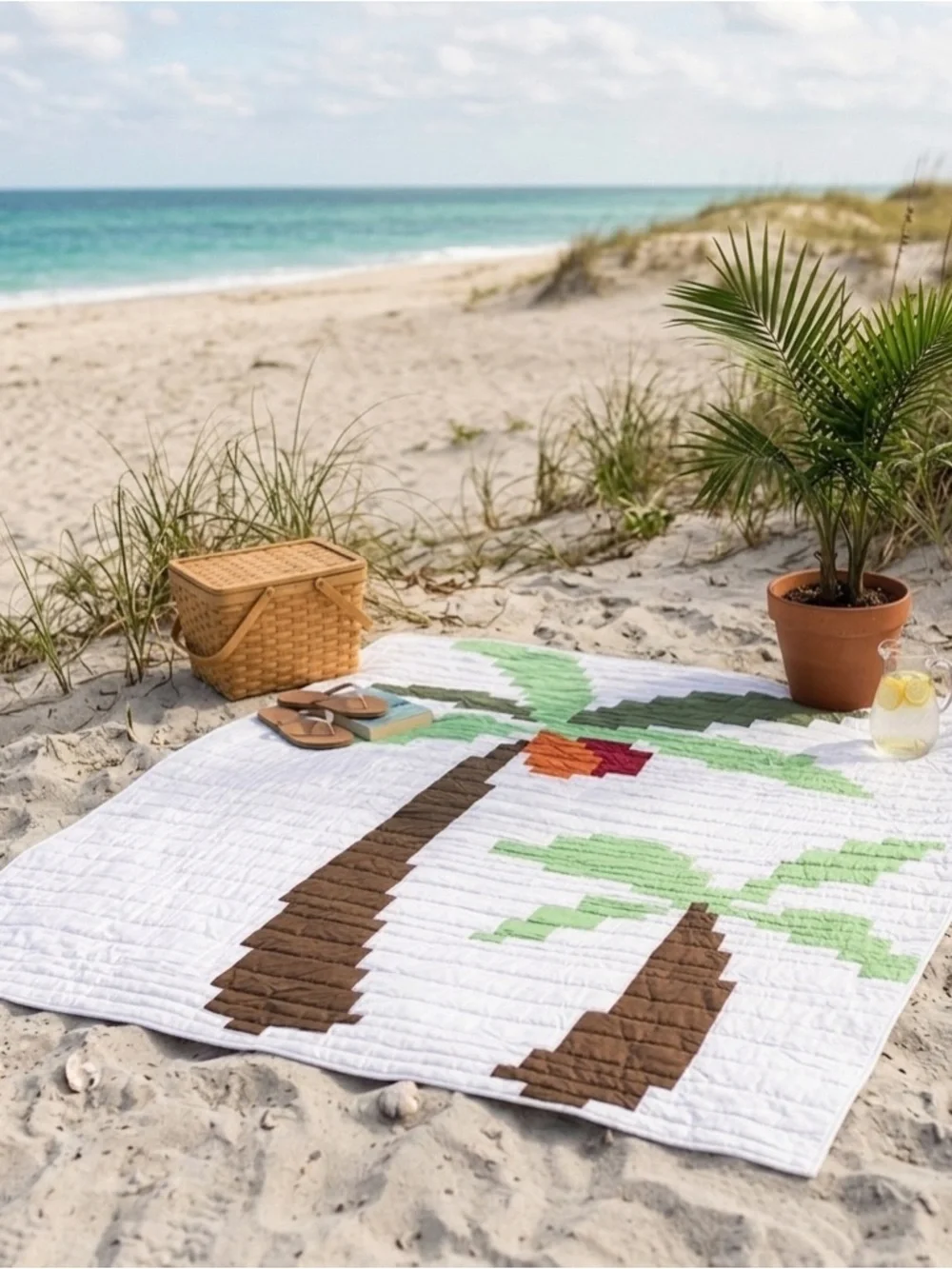 Handmade Analog Island FINISHED patchwork Queen Size 100%cotton Quilt
